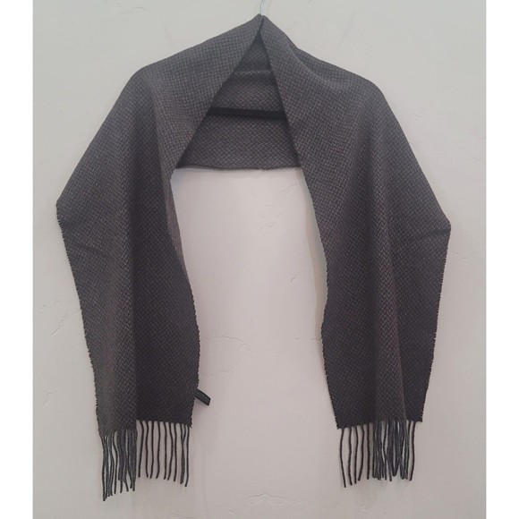 Enzo Mantovani 100%Cashmere GreyBrown Woven Pattern Fringe Hem Scarf Sz. 68"×12" - Picture 4 of 9